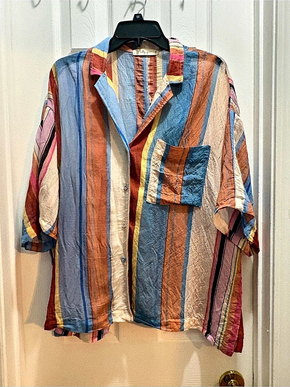 molly green Striped Button Down Shirt in Blue & Orange Size Small
